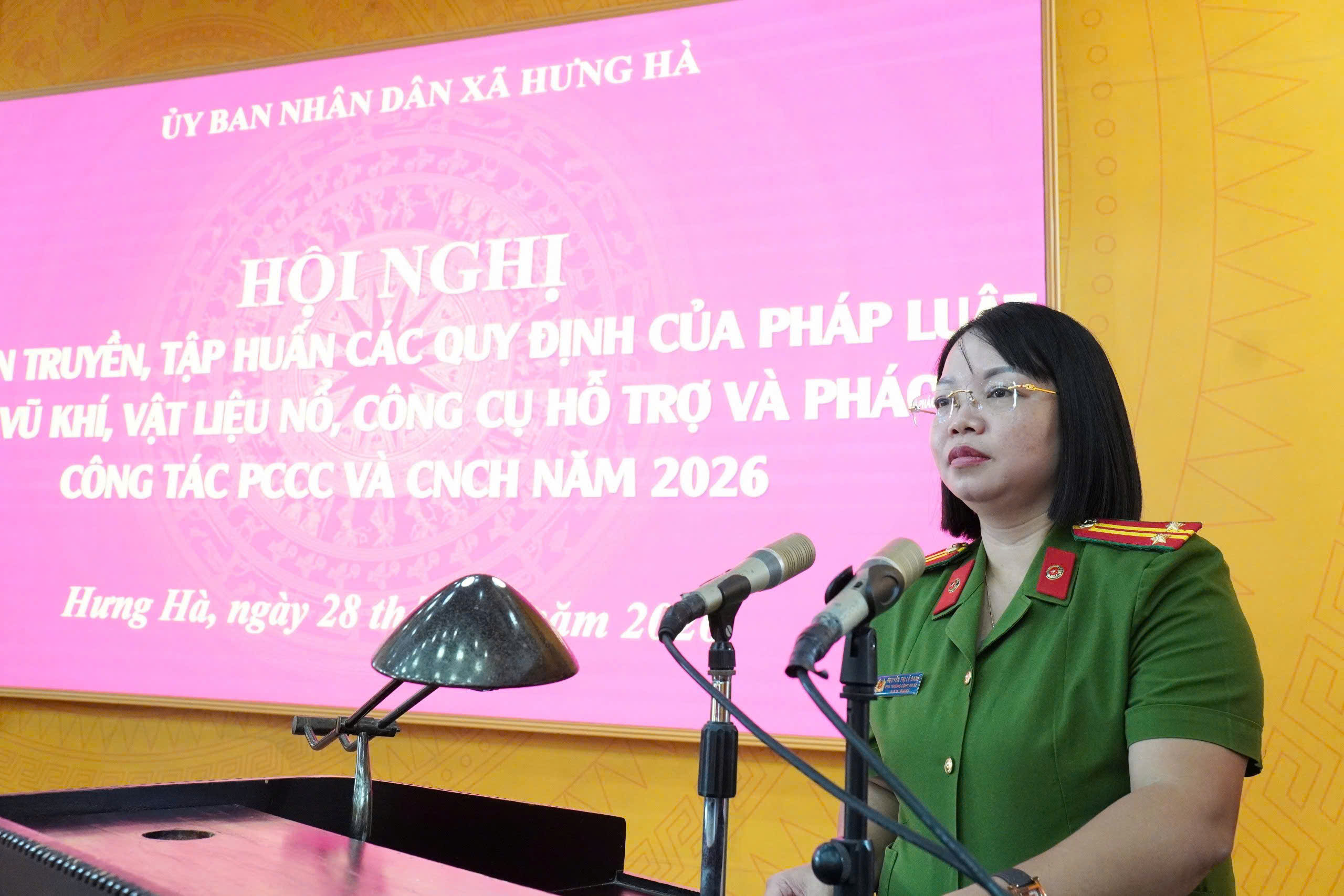 Công an xã Hưng Hà tham mưu tổ chức Hội nghị tuyên truyền, tập huấn về vũ khí, vật liệu nổ, công cụ hỗ trợ, pháo và công tác phòng cháy, chữa cháy và cứu nạn, cứu hộ năm 2026