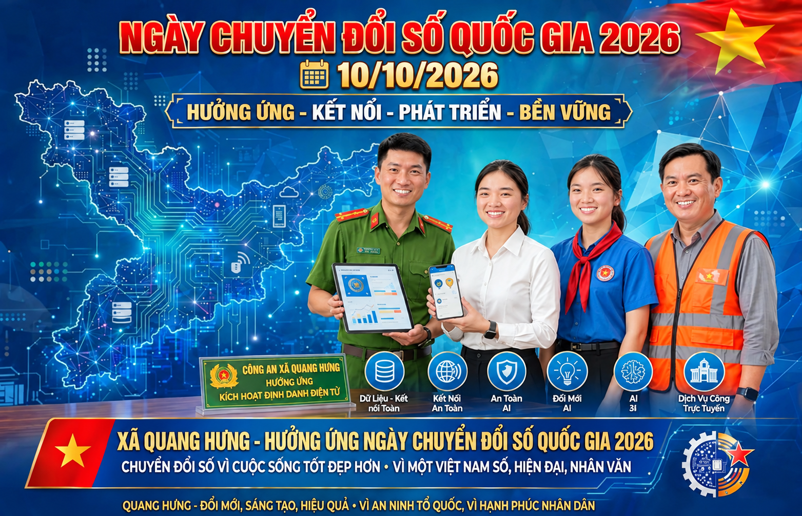 Công an xã Quang Hưng hưởng ứng Ngày chuyển đổi số quốc gia ngày 10/10