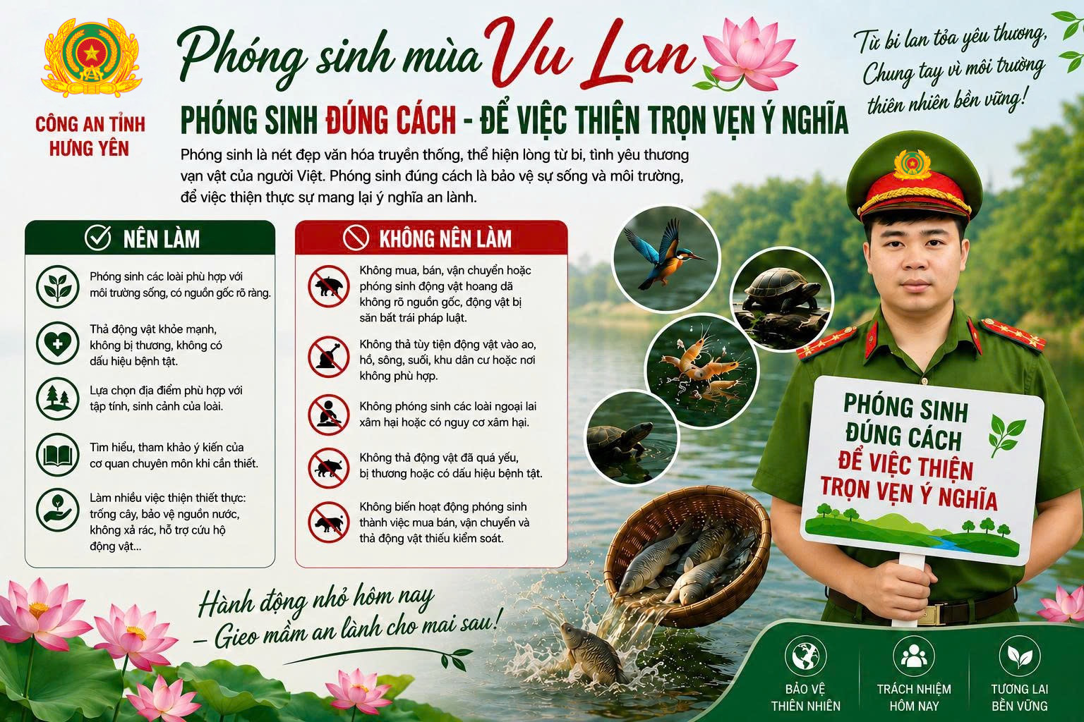 Phòng Cảnh sát kinh tế: Lễ Vu lan phóng sinh đúng cách, bảo vệ sinh thái, đa dạng sinh học cho môi trường tự nhiên
