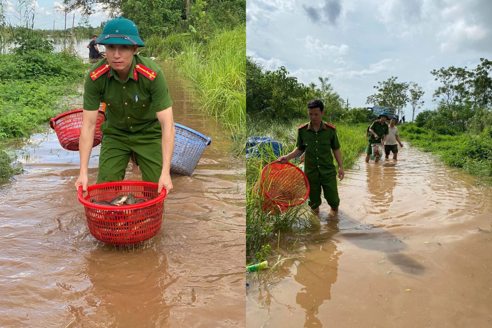 Công an xã Ngự Thiên hỗ trợ người dân khắc phục hậu quả bão số 10