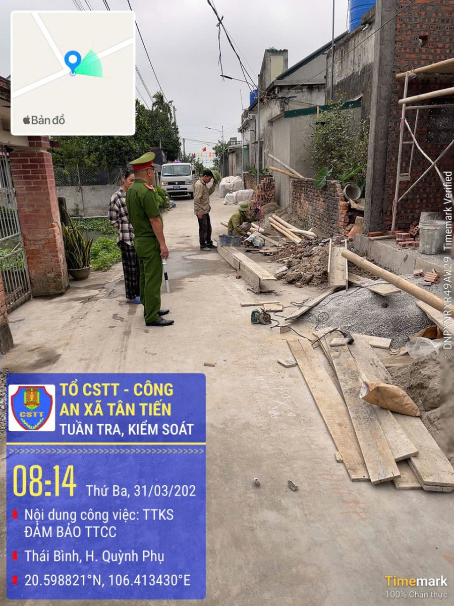 Công an xã Tân Tiến tăng cường tuần tra kiểm soát bảo đảm trật tự công cộng