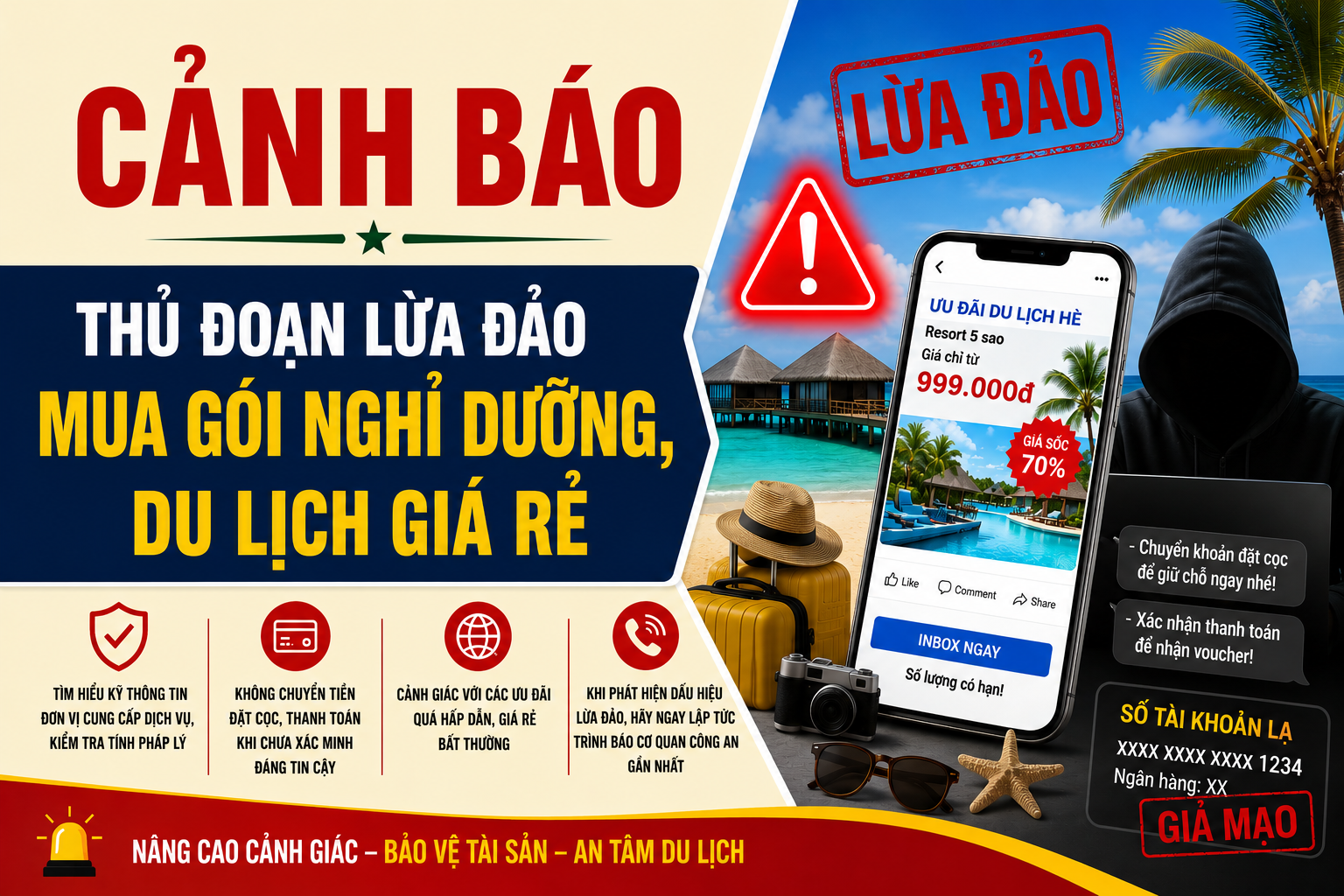 Công an xã Lê Quý Đôn cảnh báo thủ đoạn lừa đảo mua gói nghỉ dưỡng, du lịch giá rẻ