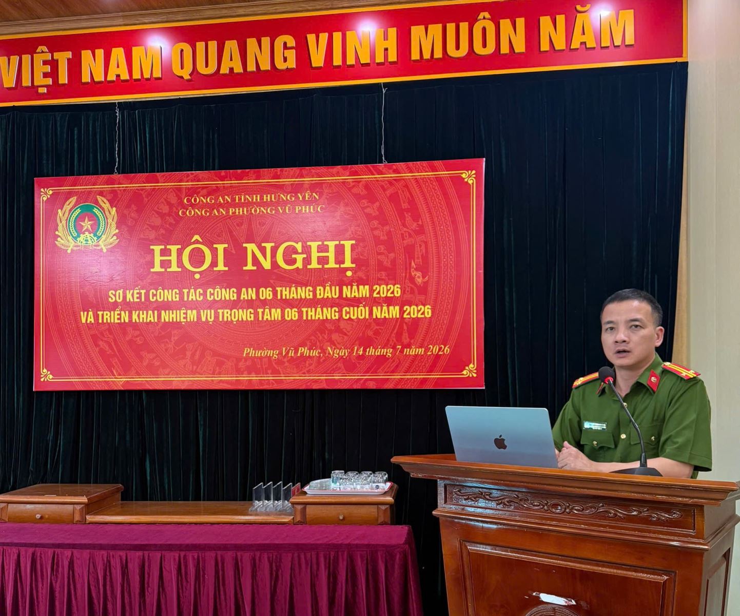 Công an phường Vũ Phúc tổ chức Hội nghị sơ kết công tác Công an 6 tháng đầu năm và triển khai nhiệm vụ trọng tâm 6 tháng cuối năm 2026