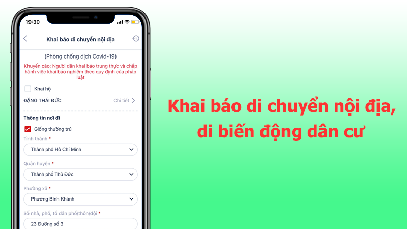 Khai báo y tế, khai báo di chuyển nội địa trên ứng dụng VNEID