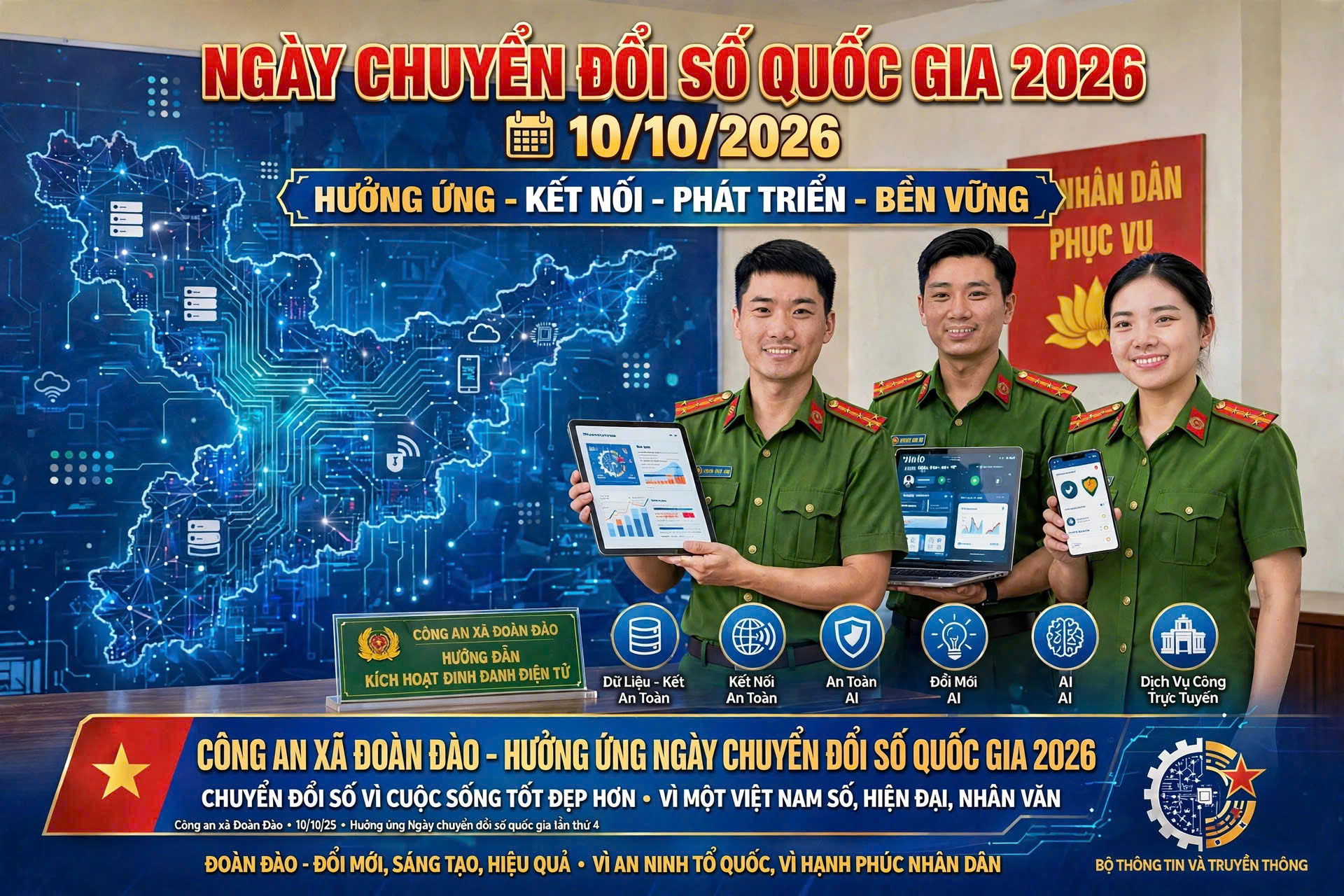 Công an xã Đoàn Đào tích cực hưởng ứng ngày chuyển đổi số quốc gia năm 2026