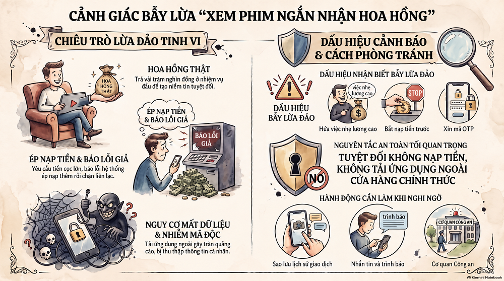 Cảnh giác bẫy lừa đảo “xem phim ngắn nhận hoa hồng” trên mạng xã hội