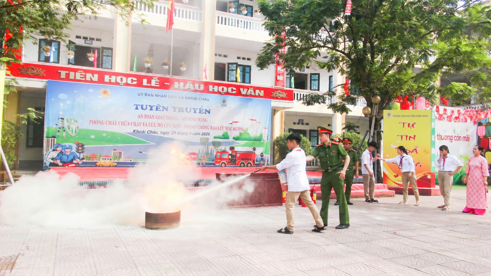 Công an xã Khoái Châu tăng cường tuyên truyền, nâng cao ý thức phòng cháy, chữa cháy và cứu nạn, cứu hộ