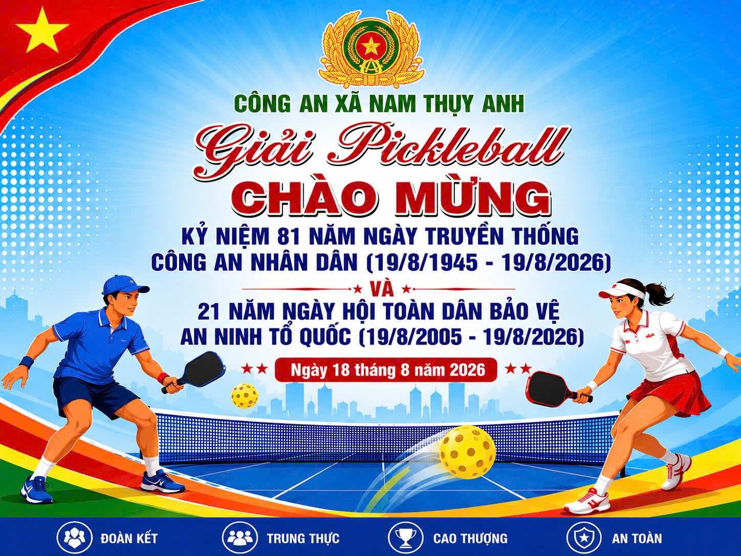 Công an xã Nam Thụy Anh tổ chức giải Pickleball chào mừng 81 năm Ngày truyền thống Công an nhân dân và 21 năm Ngày hội toàn dân bảo vệ an ninh Tổ quốc