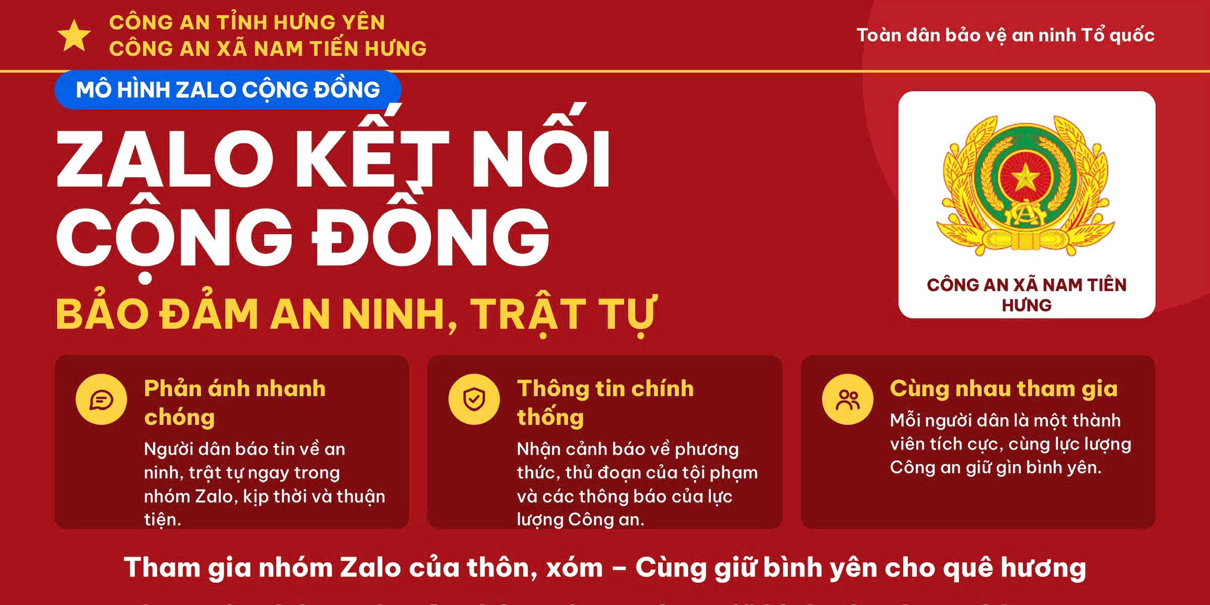 Công an xã Nam Tiên Hưng tham mưu triển khai mô hình “zalo kết nối cộng đồng, bảo đảm an ninh, trật tự”
