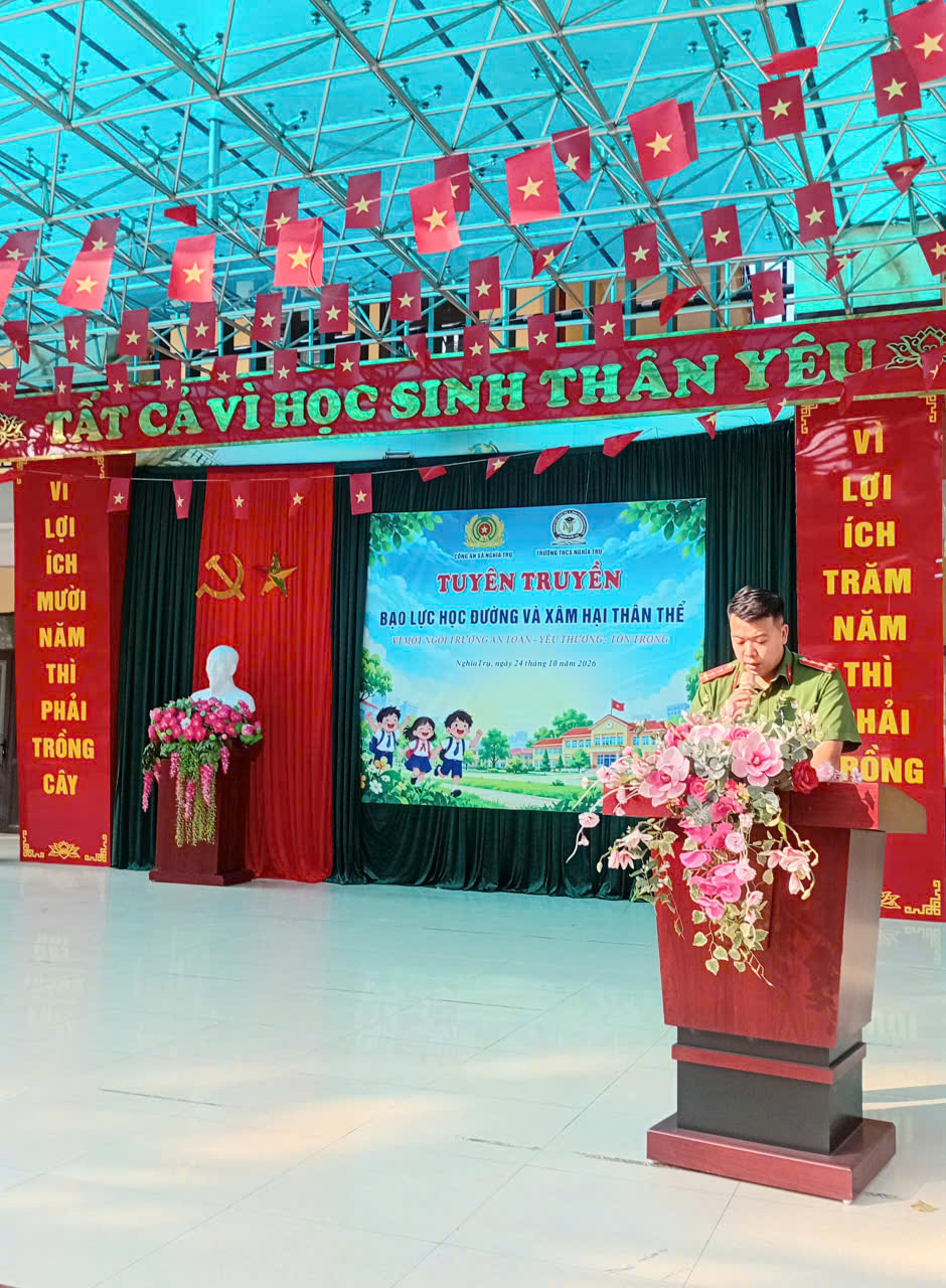 Công an xã Nghĩa Trụ phối hợp tổ chức tuyên truyền phòng, chống bạo lực học đường và xâm hại trẻ em