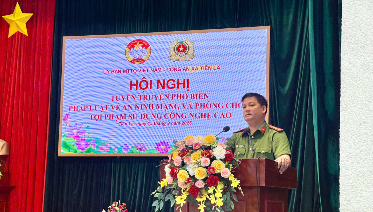 Công an xã Tiên La phối hợp với Ủy ban MTTQ Việt Nam xã Tiên La tổ chức hội nghị tuyên truyền phổ biến pháp luật về An ninh mạng, phòng, chống tội phạm sử dụng công nghệ cao và công tác đảm bảo an ninh, trật tự trên địa bàn xã