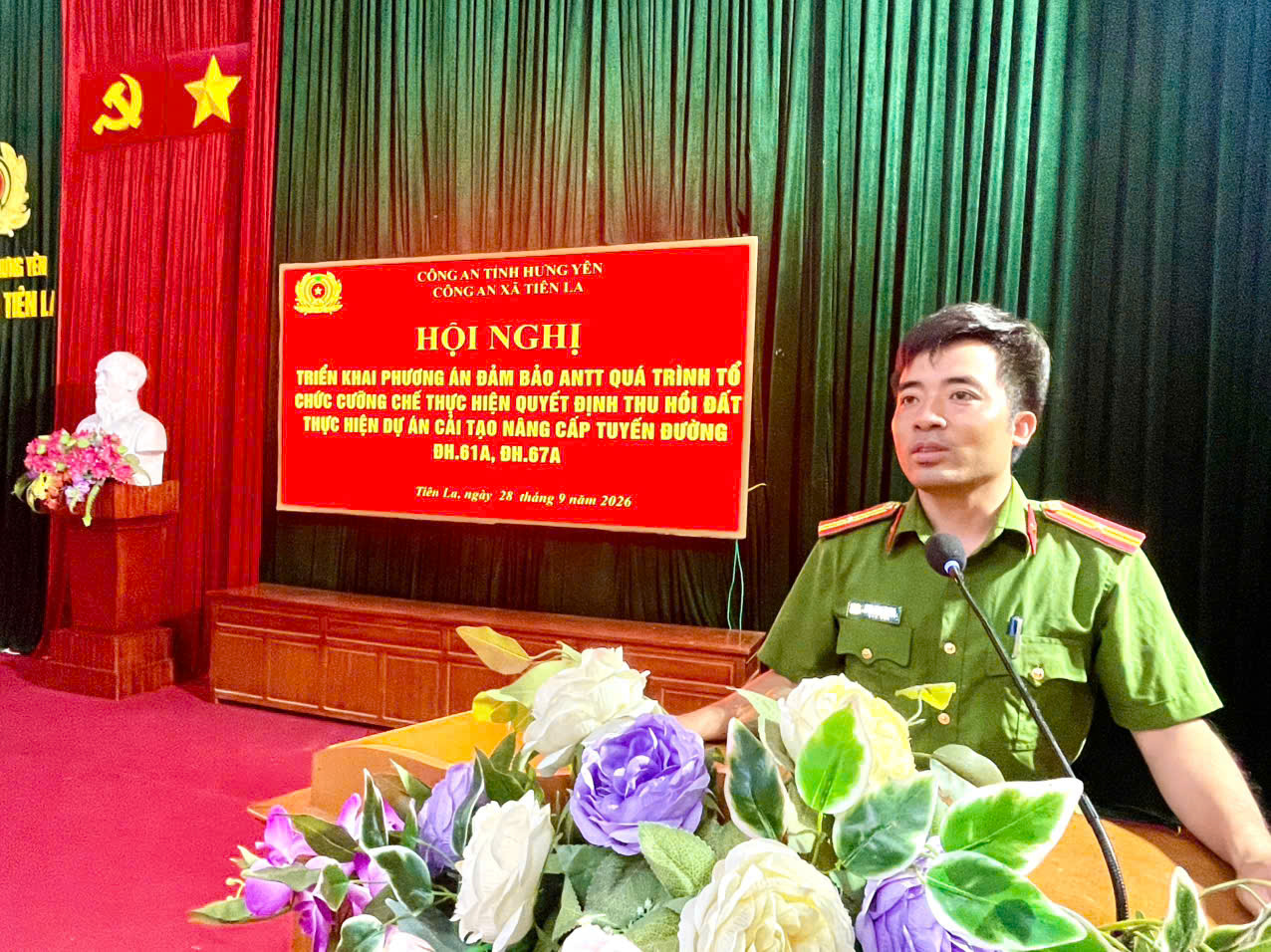 Công an xã Tiên La đảm bảo an ninh trật tự quá trình thu hồi đất thực hiện dự án cải tạo nâng cấp tuyến đường ĐH.61A, ĐH.67A