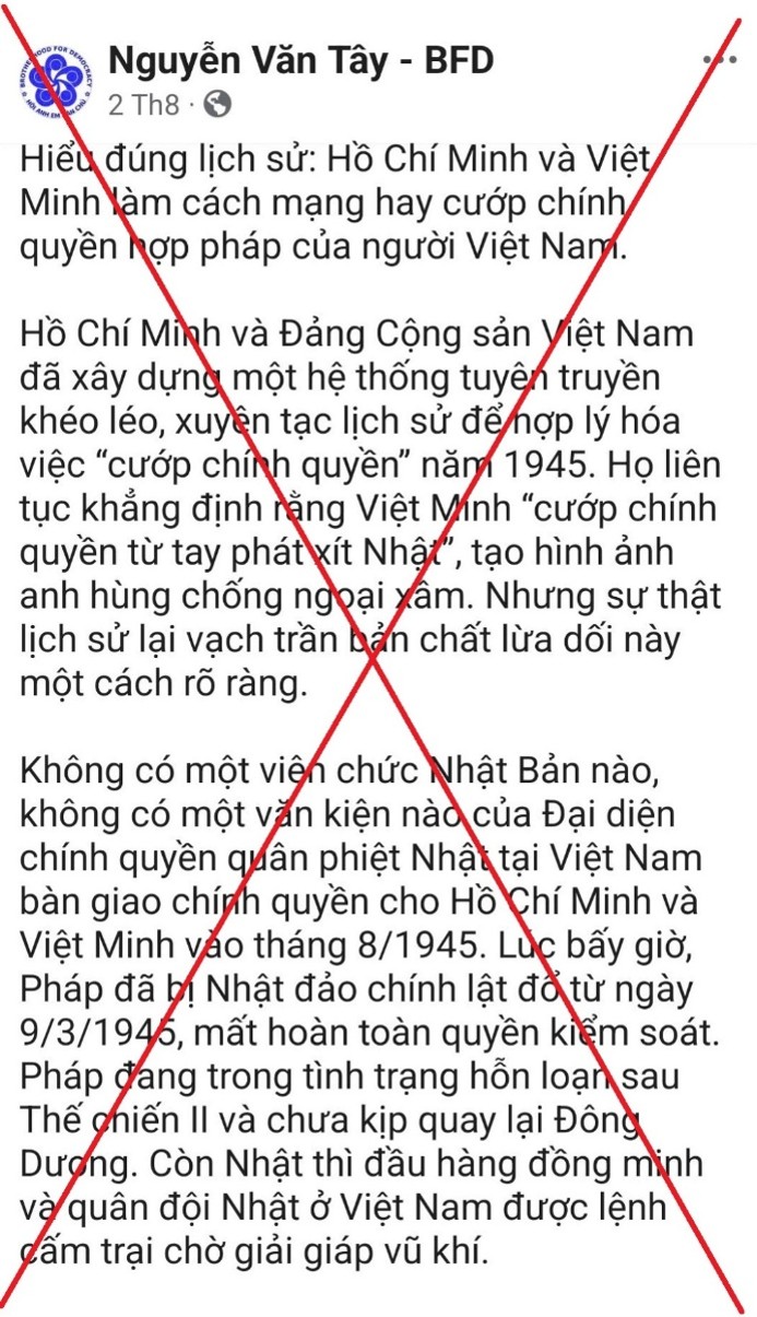 Nhận diện thủ đoạn lợi dụng kỷ niệm 81 năm Cách mạng Tháng Tám, Ngày truyền thống Công an nhân dân và Quốc khánh 2/9 để xuyên tạc lịch sử