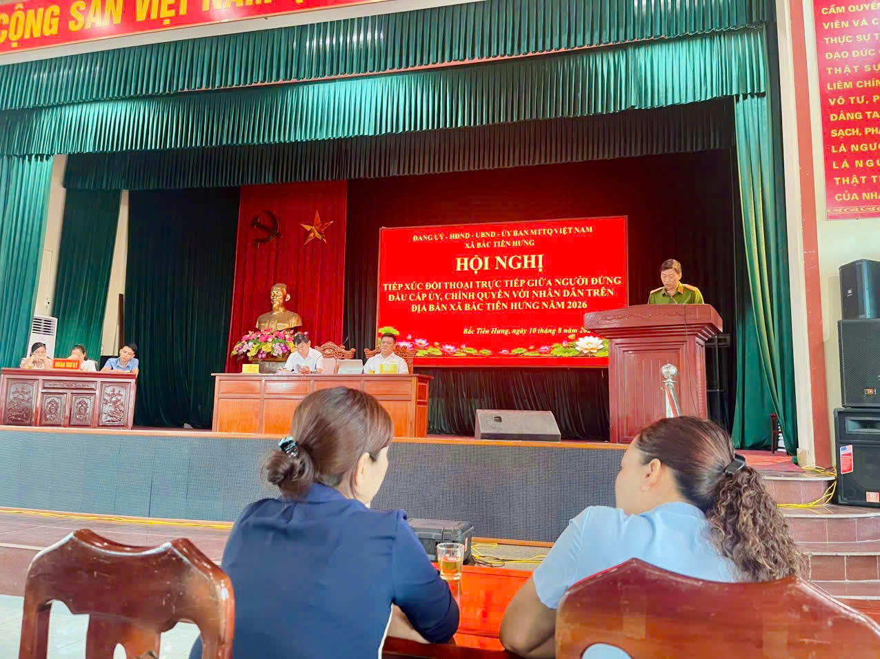 Công an xã Bắc Tiên Hưng tham gia Hội nghị đối thoại giữa người đứng đầu cấp ủy, chính quyền với Nhân dân