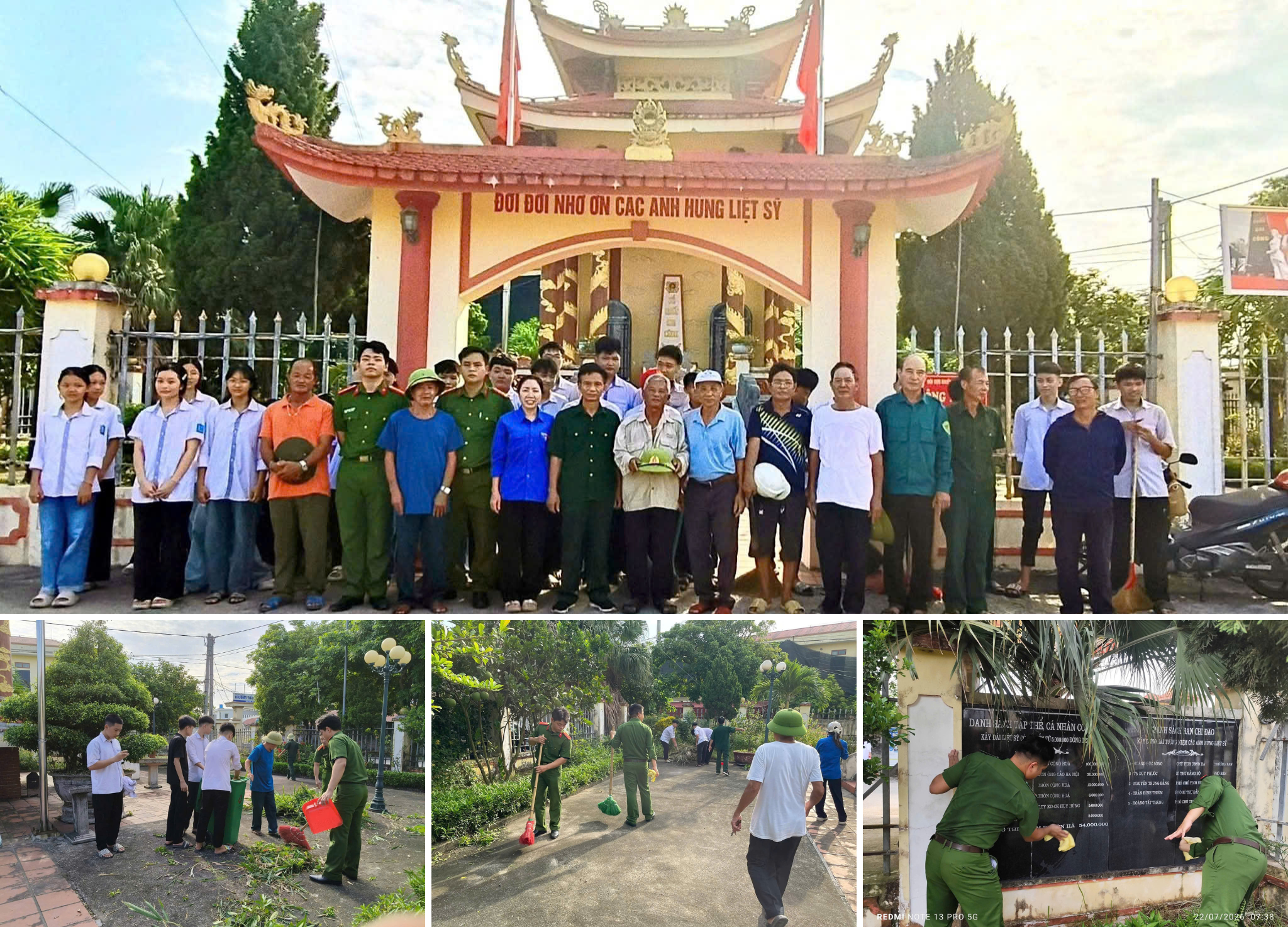 Công an xã Hồng Minh chung tay chỉnh trang đài tưởng niệm, nghĩa trang liệt sĩ