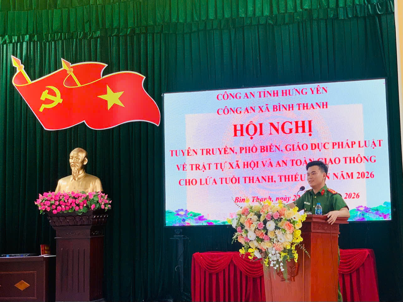 Công an xã Bình Thanh tổ chức Hội nghị Tuyên truyền phổ biến, giáo dục pháp luật về trật tự xã hội và an toàn giao thông cho lứa tuổi thanh thiếu niên năm 2026