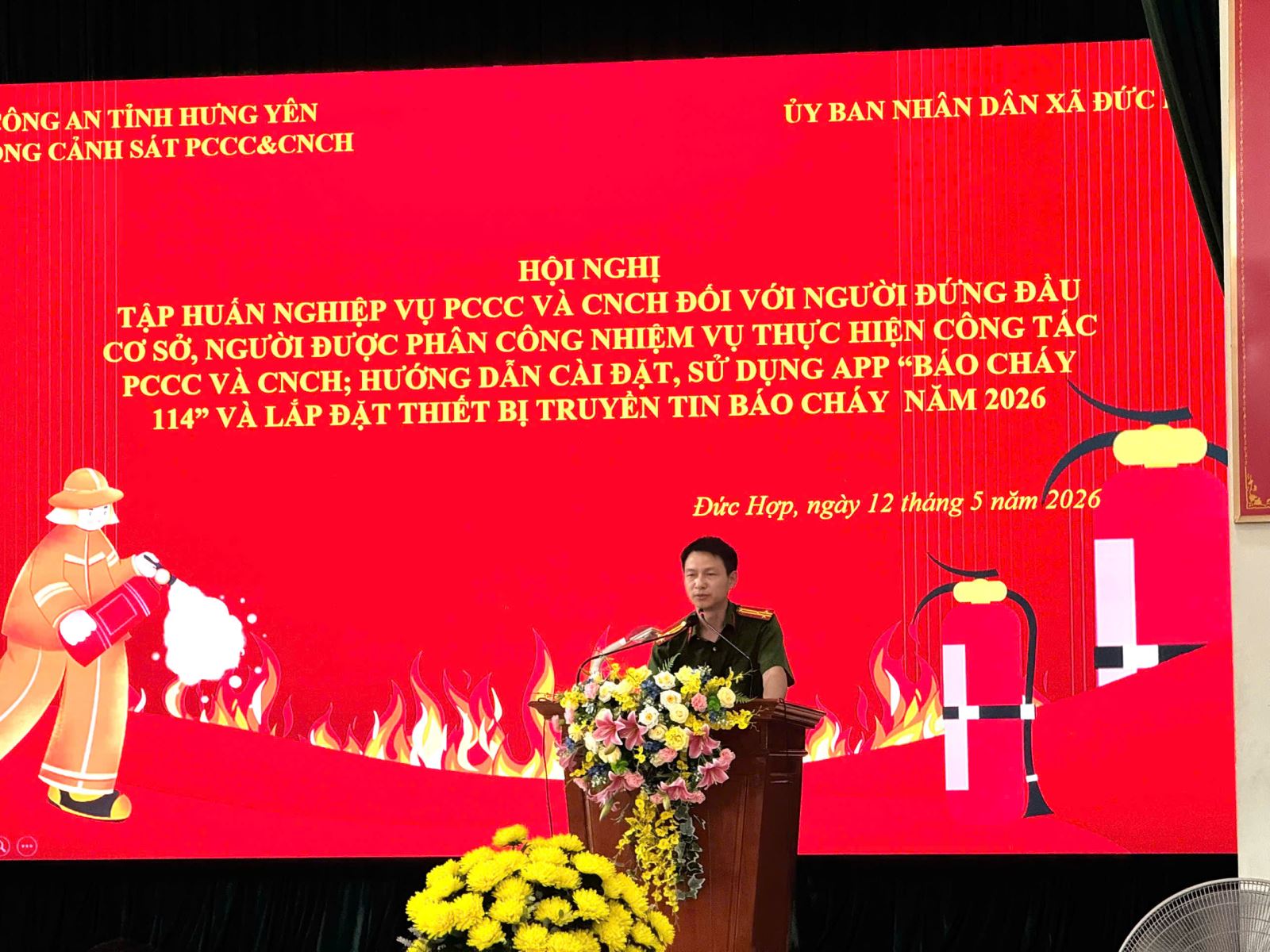 Công an xã Đức Hợp tham mưu UBND xã tổ chức hội nghị tập huấn nghiệp vụ phòng cháy, chữa cháy và CNCH năm 2026