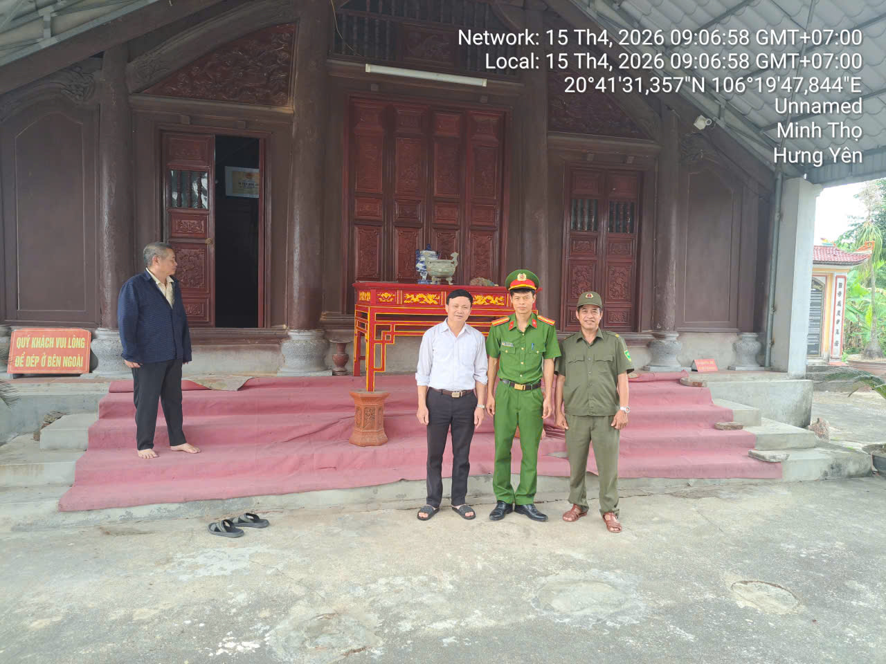 Công an xã Minh Thọ kiểm tra an ninh, công tác phòng cháy chữa cháy trước dịp lễ hội truyền thống di tích kiến trúc nghệ thuật quốc gia Đền Hoàng Bà năm 2026