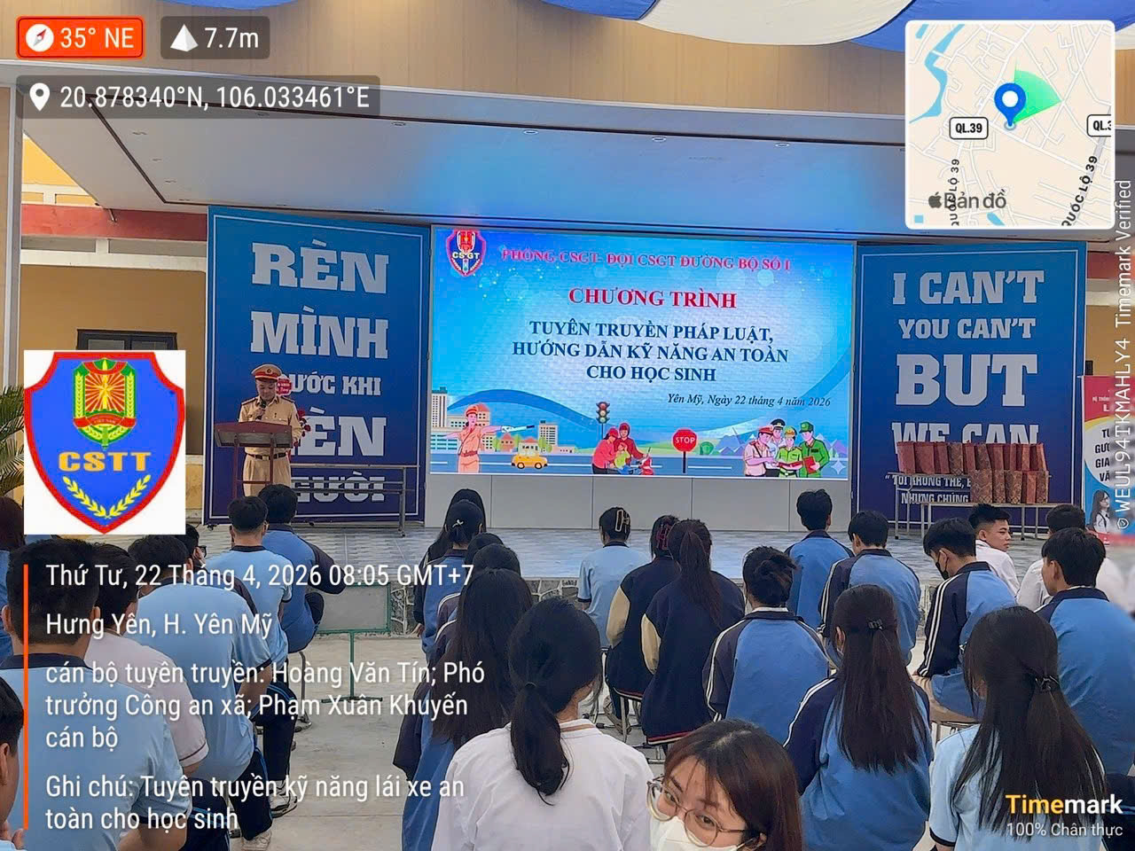 Công an xã Yên Mỹ tuyên truyền pháp luật về trật tự an toàn giao thông tại Trường THPT Hồng Bàng