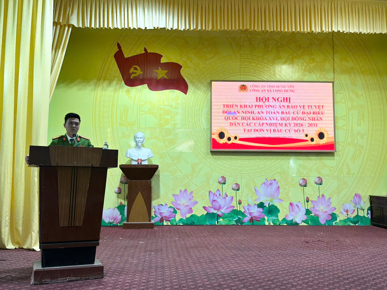 CÔNG AN XÃ LONG HƯNG: TỔ CHỨC HỘI NGHỊ TRIỂN KHAI PHƯƠNG ÁN BẢO VỆ TUYỆT ĐỐI AN NINH, AN TOÀN BẦU CỬ ĐẠI BIỂU QUỐC HỘI KHÓA XVI VÀ HỘI ĐỒNG NHÂN DÂN CÁC CẤP NHIỆM KỲ 2026 - 2031