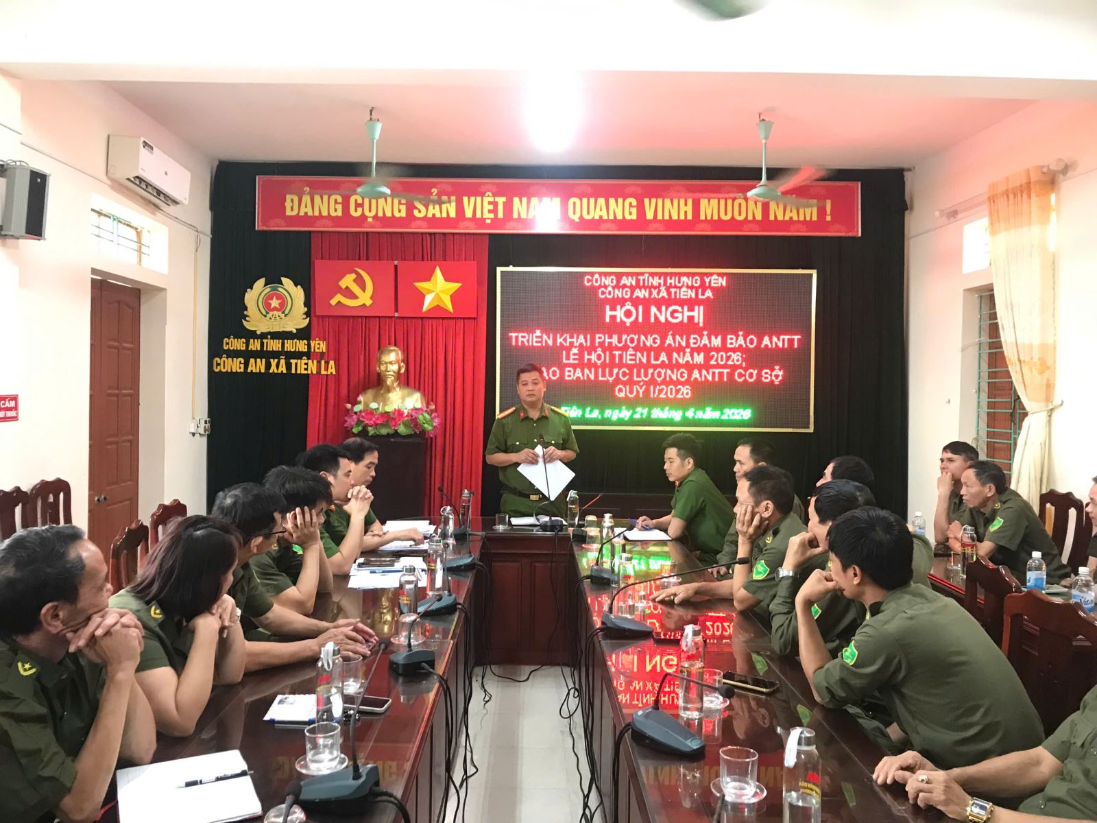 Công an xã Tiên La tổ chức Hội nghị triển khai phương án đảm bảo an ninh trật tự Lễ hội Tiên La năm 2026 và sơ kết giao ban lực lượng an ninh cơ sở Quý I/2026