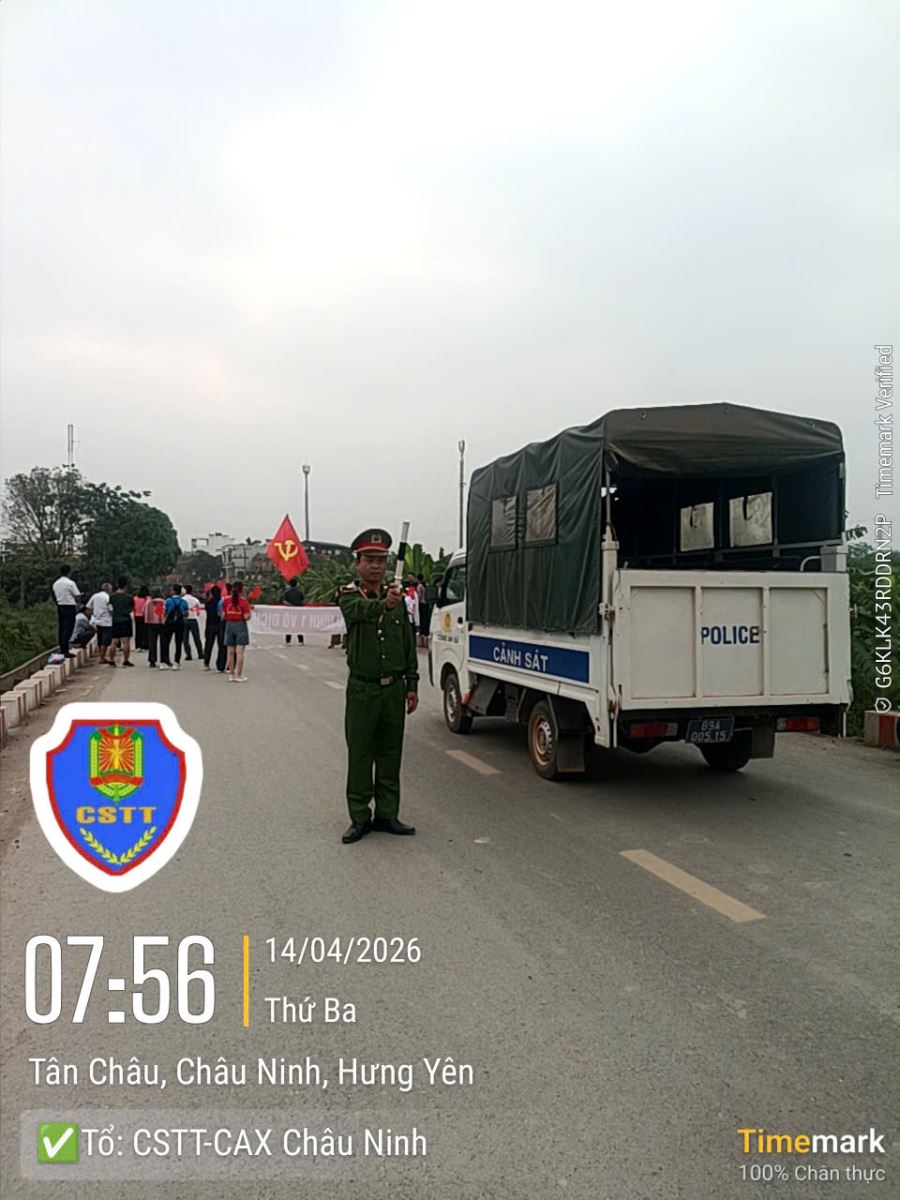 Công an xã Châu Ninh bảo đảm trật tự an toàn giao thông phục vụ Đại hội Thể dục Thể thao lần thứ I trên địa bàn