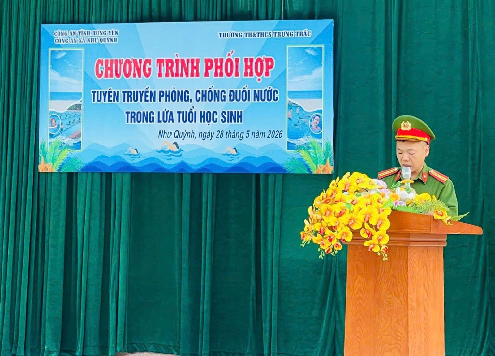 Công an xã Như Quỳnh tổ chức tuyên truyền phòng, chống đuối nước trong lứa tuổi học sinh