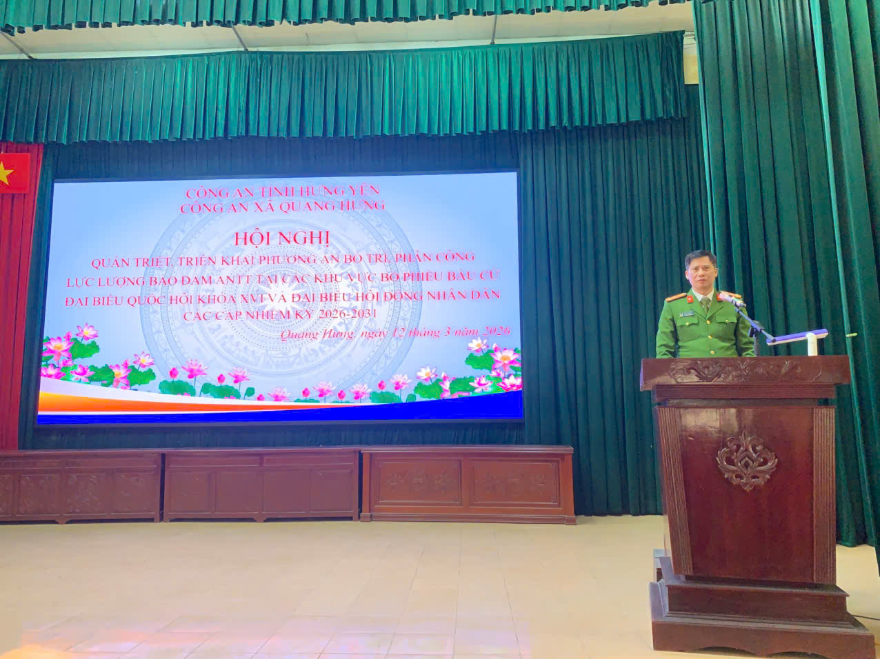 Công an xã Quang Hưng tổ chức Hội nghị triển khai Phương án bảo đảm ANTT bầu cử đại biểu Quốc hội khóa XVI và đại biểu HĐND các cấp nhiệm kỳ 2026-2031.