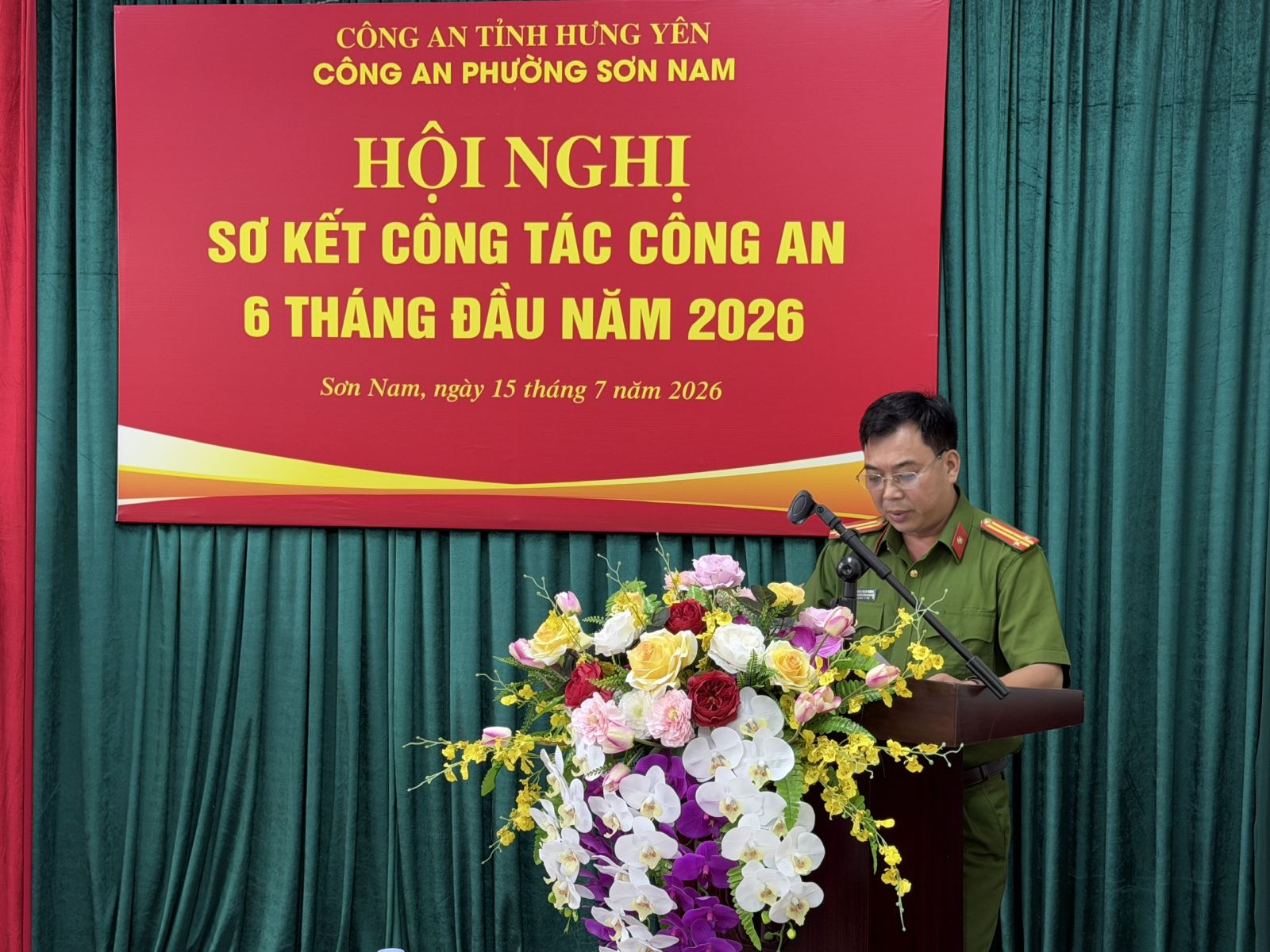Công an phường Sơn Nam tổ chức hội nghị sơ kết công tác Công an 6 tháng đầu năm, triển khai nhiệm vụ trọng tâm 6 tháng cuối năm 2026.