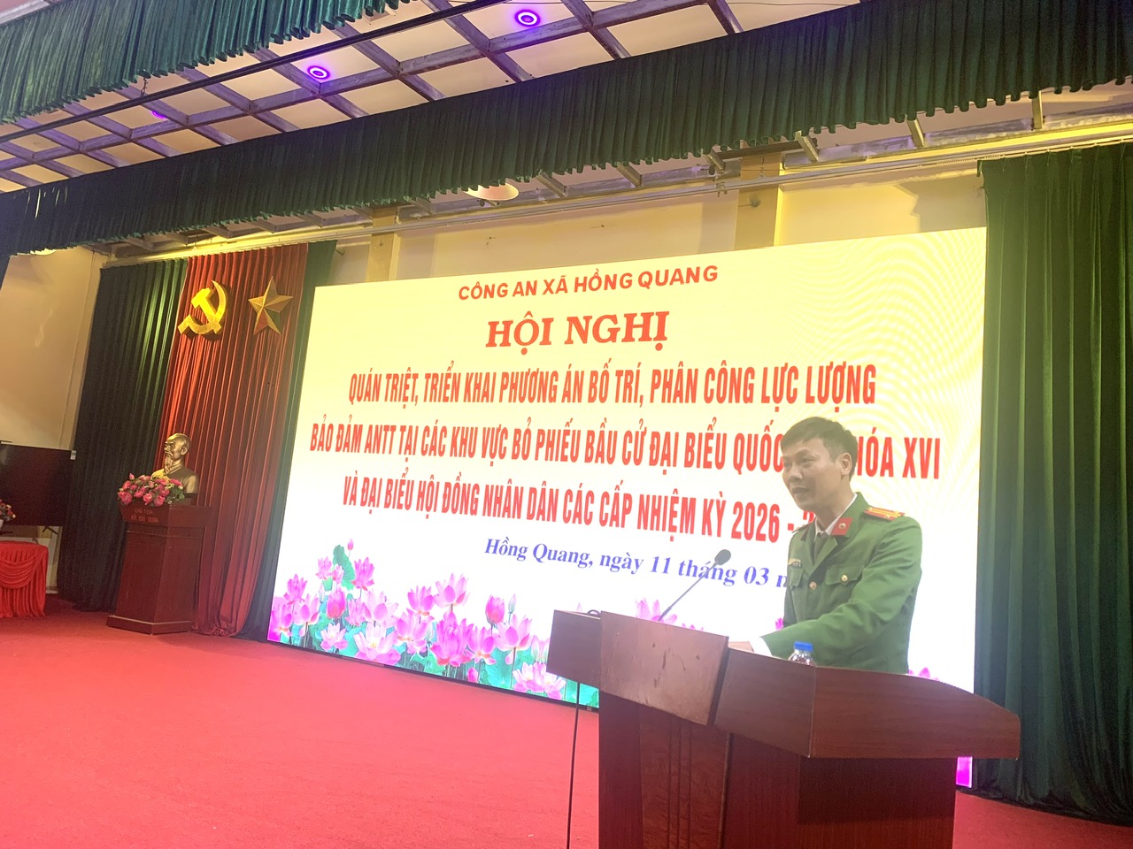 Công an xã Hồng Quang quán triệt phương án bảo đảm ANTT phục vụ bầu cử Đại biểu Quốc hội và HĐND các cấp