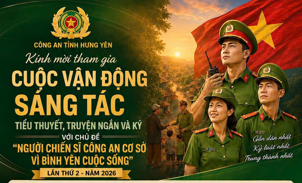 Công an tỉnh Hưng Yên triển khai cuộc vận động sáng tác tiểu thuyết, truyện ngắn và ký với chủ đề “Người chiến sĩ Công an cơ sở  vì bình yên cuộc sống” lần thứ 2 – năm 2026