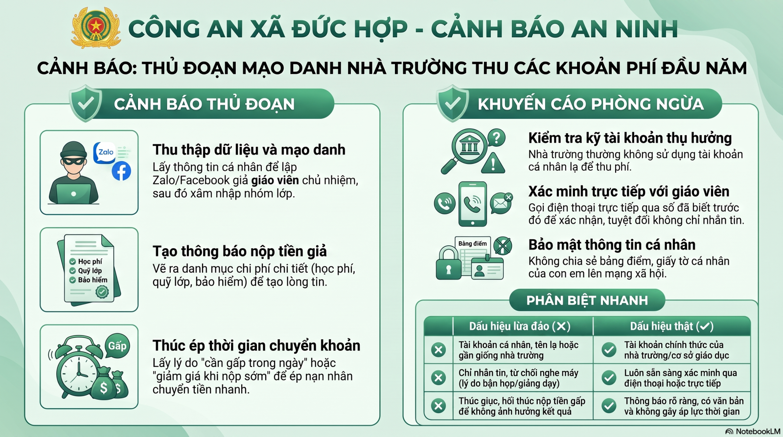 Cảnh báo thủ đoạn mạo danh nhà trường thông báo thu các khoản đầu năm học để lừa đảo chiếm đoạt tài sản